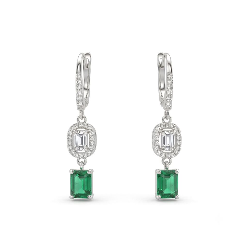 گوشواره هما زمرد عیار 750 وزن 3.44 گرم - طلا و جواهری فانی